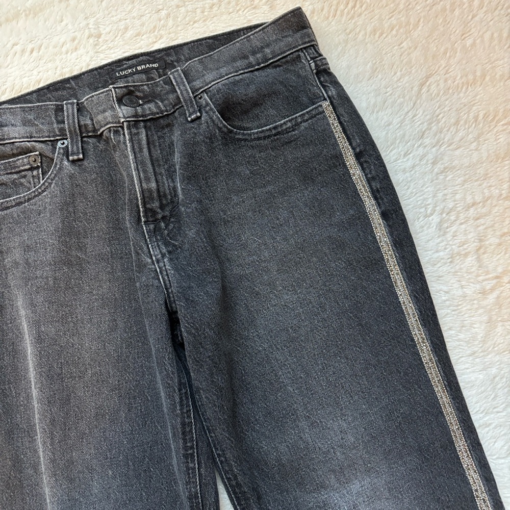 Lucky Brand Women’s Black Denim Jeans with rhinestones down the sides! - Picture 2 of 11